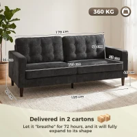 HOMCOM 3 Seater Sofa Button Tufted Upholstered Couch with Wood Legs for Living Room, Dark Grey(m-3)