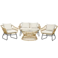 Outsunny Salon de jardin 4 pièces en résine tressée canapé 2 places + 2 fauteuils + 1 table basse sable et crème(m-11)