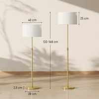 HOMCOM Candeeiro de pé com telecomando, altura ajustável, abat-jour de tecido, suporte metálico, brilho ajustável, interruptor de pé, cor dourada(m-3)