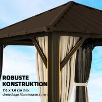 Outsunny Gartenpavillon ca. 3 x 3 m Aluminium Pavillon mit Stahldach Hardtop Moskitonetz 4 Seitenteile, UPF50+(m-5)