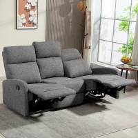 HOMCOM Divano 3 Posti Reclinabile in maniera Indipendente con Rivestimento in Ciniglia Grigia, 179x91x98 cm(m-9)