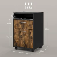 HOMCOM Cassettiera Portadocumenti con Cassetto e Ripiano, 4 Ruote, 40x35x60cm, Marrone e Nero(m-3)