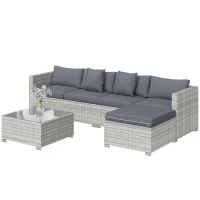 Outsunny 6 Pieces Rattan Corner Sofa Set - Mixed Grey(m-11)