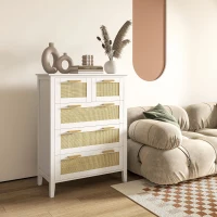 HOMCOM Commode 5 tiroirs poignées en bois massif glissières en métal pour bureau salon chambre à coucher 77 x 37 x 104 cm blanc(m-2)