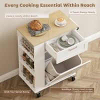 HOMCOM Kitchen Storage Trolley on Wheels, Rolling Kitchen Island with 2 Drawers, Tilt-Out Rubbish Cabinet and Storage, White(m-4)