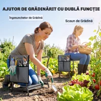 Outsunny Genuncheră și Bancă de Grădină Pliabilă 2 în 1, Culoare Verde Negru(m-4)
