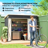 Outsunny Metall Gerätehaus 2,68 m², abschließbar Geräteschuppen mit 3 Türen Lüftung Pultdach Handschuhen(m-5)