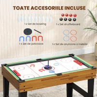 SPORTNOW Masă de Joc 13 în 1 cu Fotbal de Masă, Ping Pong, Air Hockey, Biliard, Șah și Alte Jocuri, Nuc(m-9)