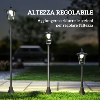 Outsunny Lampada da Giardino a LED a Energia Solare Impermeabile IP44, 18x18x160 cm, Nero(m-6)
