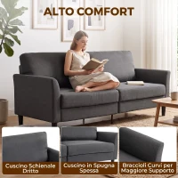 HOMCOM Divano 3 Posti in Tessuto Effetto Lino con Braccioli Curvi e Imbottitura Spessa, Grigio Scuro(m-5)