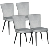 HOMCOM 4er-Set Esszimmerstühle, Akzentstühle für Küchen und Esszimmer, Stuhlset, Velours-Optik, Hellgrau+ Schwarz(m-12)