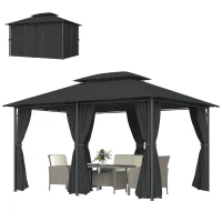 Outsunny 3 x 4m Steel Gazebo, with Curtains - Black(m-14)