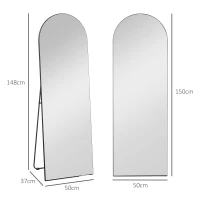 HOMCOM Espejo de Pie Cuerpo Entero Arqueado 150x50 cm Independiente Apoyado y de Pared Sin Marco Negro(m-3)