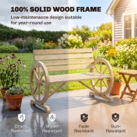Outsunny Wagon Wheel Chair Bench Armrest Rustic Loveseat Wood Outdoor Garden, Natural(m-4)