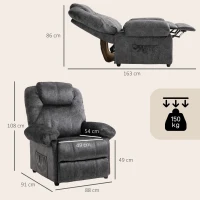 HOMCOM Sillón Relax Reclinable Manual Sillón Relax de Terciopelo con Reposabrazos Reposapiés Acolchado Grueso Negro(m-3)