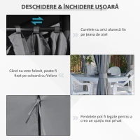 Outsunny Gazebo din Oțel 3x4 m cu Acoperiș din Material Textil și 6 Perdele Detașabile, Gri(m-5)