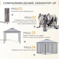 Outsunny Pavilion de Exterior Pliabil Reglabil pe Înălțime, cu Plase pentru Țânțari, 3.3x3.3x2.8 m, Gri(m-5)