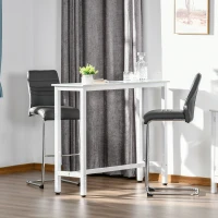 HOMCOM Table de bar table haute de cuisine mange-debout 120 x 40 x 100 cm châssis piètement acier, plateau aspect marbre blanc(m-2)