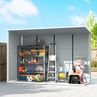 Outsunny 10 x 4 ft Resin Garden Shed, Outdoor Storage Shed with Floor, Windows, Lockable Doors and Vents, Grey(m-9)
