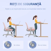 Vinsetto Scaun de birou ergonomic, reglabil pe înălțime, cu 5 roți, 55x48x82.5-94.5 cm, roz(m-4)