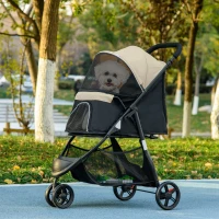 PawHut Haustierbuggy Hundebuggy, klappbar, mit Regenschutz, 2 Getränkehalter, Blau +  Khaki(m-10)