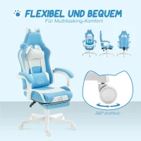 HOMCOM Gaming-Sessel mit Katzenohren, neigbare Lehne, ausziehbare Fußstütze, bis 120 kg belastbar, Seeblau(m-7)