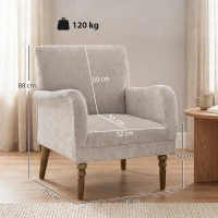 HOMCOM Sofá Individual Tapizado en Lino Reposabrazos Estilizados Patas de Madera Maciza Acolchado Grueso Gris(m-3)