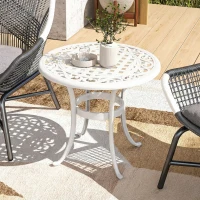 Outsunny 60 cm Round Garden Table, Cast Aluminium Outdoor Patio Table, White(m-10)