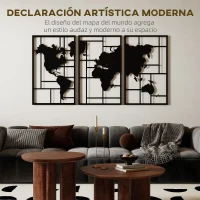 HOMCOM Decoración de Metal para Pared de Mapa Mundial de 3 Piezas para Salón Dormitorio Pasillo Negro(m-4)