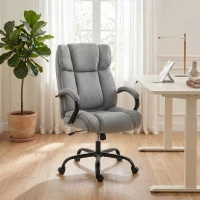 Vinsetto Cadeira de escritório, Cadeira executiva ergonômica até 220 kg, Cadeira acolchoada com apoio de braços, assento largo, cadeira giratória regulável com função de balanço, aparência linho, Cinza claro(m-6)