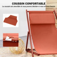 Outsunny Lot de 2 bain de soleil, chaise longue pliante avec appuie-tête en textilène inclinable 60 x 100 x 85 cm, rouge brique(m-7)