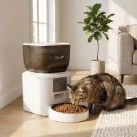 PawHut Distributore Automatico Cibo Gatti 4L WiFi 2.4G, App Controllo con Registratore 10s, Ciotola, Bianco(m-2)