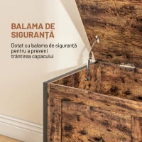 HOMCOM Ladă de depozitare din lemn de 95L, stil industrial, cu capac și balama de siguranță, 80x40x49cm, maro(m-5)