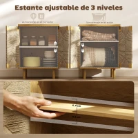 HOMCOM Aparador Bohemio de 2 Puertas con Cuerda Tejida a Mano Estante Ajustable Apertura por Presión Roble 60x40x78 cm(m-4)