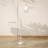 HOMCOM Candeeiro de sala ajustável em altura 127-160 cm com interruptor, soquete E27, branco(m-3)