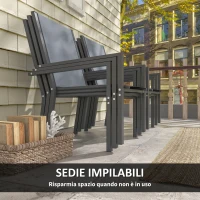 Outsunny Set da Giardino con 6 Sedie Impilabili e Tavolo da Pranzo Rettangolare, Grigio Chiaro(m-4)