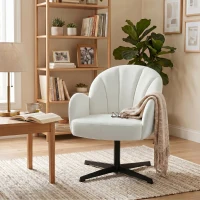 HOMCOM Sillón de Salón Giratorio Butaca de Salón Tapizada Terciopelo con Respaldo en Forma de Concha Cojín con Resortes Crema(m-9)