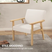 HOMCOM Poltrona d'Arredo in Stile Scandinavo in Legno di Pino con 2 Cuscini, 64x70x72 cm, Crema e color Legno(m-4)