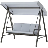Outsunny Balancín de Jardín de 3 Plazas Columpio Exterior Jardín con Toldo Ajustable Cojines Extraíbles 200x125x175 cm Gris(m-11)
