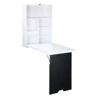 HOMCOM Wandschreibtisch, klappbare Tischplatte, 5 Fächer, 60x94,5x147cm, Schwarz/Weiß(m-1)