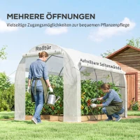 Outsunny Serre de jardin 6 m² dim. 3 x 2 m avec 1 porte + 2 parois latérales zippées enroulables, 6 fenêtres, Blanc(m-5)