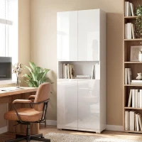 HOMCOM Credenza Cucina Alta 180cm, Mobile Dispensa con Ante Soft-Close, Ripiano Aperto, 2 Armadietti, Ripiani Regolabili, Mobile Cucina Moderno per Sala da Pranzo Soggiorno, Bianco Lucido(m-9)