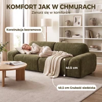 HOMCOM Sofa 3-osobowa, zaokrąglona i bezramowa, z przestronnym siedziskiem, grubo tapicerowana, bez montażu, Ciemnozielony(m-6)
