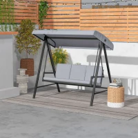 Outsunny Three-Seat Garden Swing Chair, with Adjustable Canopy - Grey(m-10)