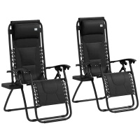 Outsunny Zero Gravity Lounger Chair Set of 2, Folding Reclining Patio Chair with Padded Seat, Cup Holder, Soft Cushion and Headrest for Poolside, Camping, Black(m-1)