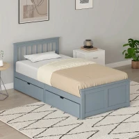 HOMCOM Pine Storage Bed, 3ft Single Solid Wooden Bed Frame with Drawers, Headboard, Wood Slat Support, Grey(m-8)