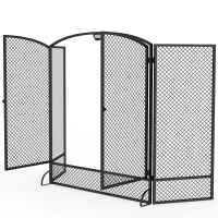 HOMCOM Pare-feu de Cheminée Pliable 3 Panneaux, 2 Portes, Style Moderne, Pare-Étincelles Cheminée en Métal, 122x10x75cm, Noir(m-12)