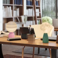 HOMCOM Conjunto de Lâmpadas de Mesa em Visual de Planeta 3 Cores USB Plástico Branco(m-6)