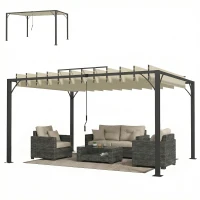 Outsunny Pérgola de Jardín 3x4 m con Protección UPF30+ Gazebo con Techo Ajustable Estructura de Aluminio para Exterior Crema(m-11)