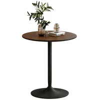 HOMCOM Table à manger ronde 70 cm pour 2 personnes avec plateau en placage de bois massif et piétement en acier marron(m-11)